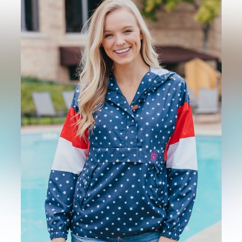 4th fourth July Simply Southern Blue Jacket with White Stars windbreaker